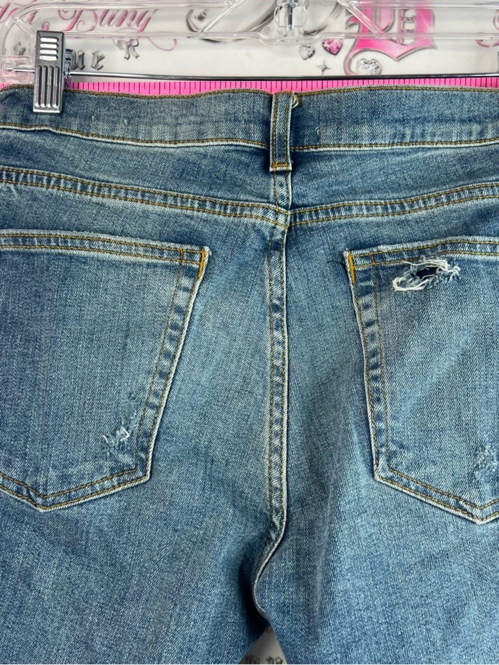 Zara jeans pants light blue wash Distressed Medium Blue Straight Leg Jeans - Picture 7 of 10